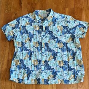 croft & barrow Blue Pineapple Print Short-Sleeve Button-Down Shirt